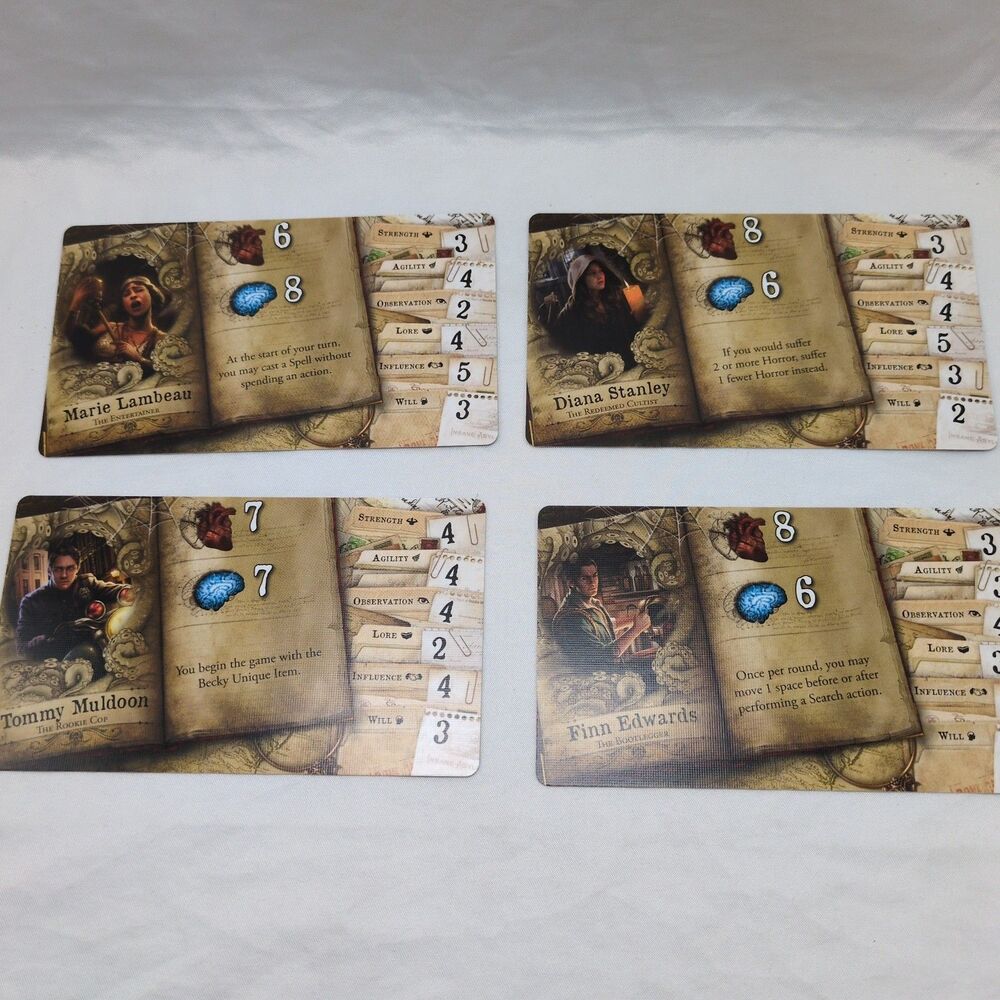 (4) Mansions Of Madness Streets Of Arkham Character Cards Only